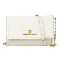 本物 サルヴァトーレ フェラガモ Salvatore Ferragamo ヴァラ リボン 2WAY ショルダーバッグ クラッチバッグ ポシェット レザー ピンクベージュ バッグ 中古・