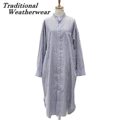 Traditional Weatherwear トラディショナルウェザーウェア バンドカラーシャツワンピース S ストライプ