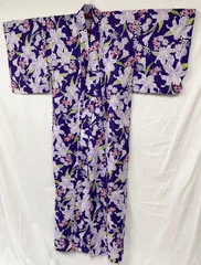 匿名配送　レディース　浴衣　花柄　百合　紫　F　フリーサイズ　H11
