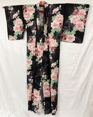 ブランド浴衣「そしてゆめ」 本染 注染 黒地 華やかな花柄 身丈151cm