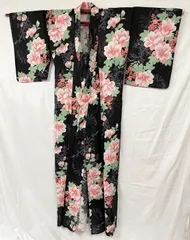 匿名配送　レディース　浴衣　花柄　牡丹　黒　赤　F　フリーサイズ　相当　H13
