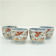 No6288 古伊万里 富貴長春 錦手蕎麦猪口 直径8.2cm 5客 送料無料