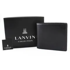 MWB26141 未使用 LANVIN COLLECTION ランバン コレクション レザー 二つ折り 財布 メンズ 牛革 ブラック 黒 コンパクトウォレット