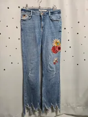ザラ 花 刺繍 デニム ズボン S