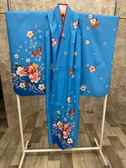 七五三　七歳　7歳　女の子　着物　鮮やかブルー