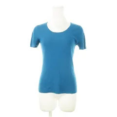 イネド INED ニット セーター ラウンドネック 半袖 ウール 薄手 無地 シンプル 9 青 ブルー /AH3