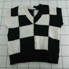 ◇ Θ ザラ ZARA チェック柄ニットベスト モノトーン Vネック レディース Mサイズ E  【1602130015337】
