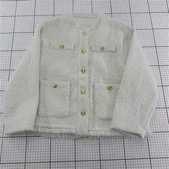 ◇ Θ アンティカ XP3544 ツイード調ノーカラージャケット Sサイズ ホワイト系 レディース E  【1602130015108】