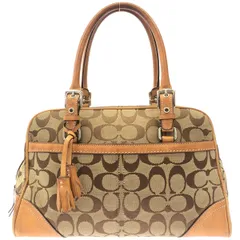 コーチ　シグネチャー　キャンバス　ブラウン　レザー　ハンドバッグ　Y-66