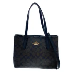 コーチ　シグネチャー　ブラウン　PVC　ストラップ付　2way ハンドバッグ　Y-76