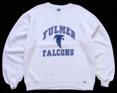90s USA製 RUSSELLラッセル FULMER FALCONS 前V スウェット 白 L★オールド ビンテージ カレッジ スポーツ ロゴ ホワイト