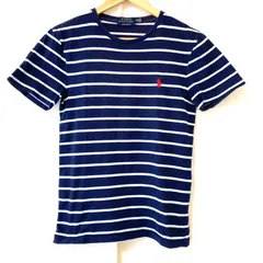(^w^)b POLO RALPH LAUREN ポロ ラルフローレン クルーネック 半袖 Tシャツ ボーダー柄 TEE ロゴ刺繍 カジュアル ストリート サーフ 春夏 ネイビー×ホワイト メンズ XS