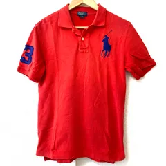 ジュニア用◎ (^w^)b POLO by RALPH LAUREN ポロバイラルフローレン ハーフボタン 半袖 ポロシャツ ビッグロゴ 刺繍 ゴルフ golf アメカジ カジュアル 上質 レッド 赤 キッズ L (14-16)