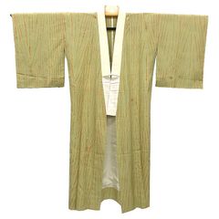 袷 紬 小紋 着物 ベージュ系 縞柄 正絹 - メルカリ