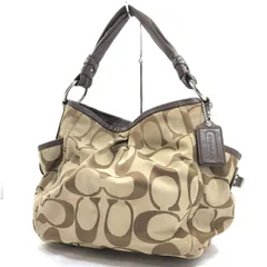 【良品!!】 COACH コーチ シグネチャー キャンバス ハンドバッグ F10245 ベージュ ブラウン レディース