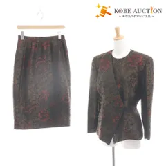 ■ ランチェッティ LANCETTI セットアップ ジャケット スカート スーツ 花柄 総柄 絹 レディース 40 (M～L相当)マルチカラー ブラウン系