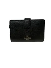 コーチ COACH 二つ折り財布 ファスナー 小銭入れ レザー ブラック 中古品 H8-2-24
