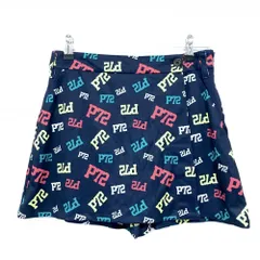 【美品】パーセッタンタドゥエ スカート ネイビー×マルチカラー ロゴ総柄 内側パンツ  レディース S ゴルフウェア PAR72のサムネイル