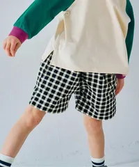先染めチェックハーフパンツ リンク　ブラック　p.premier P223026