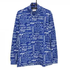 【美品】ルコックゴルフ 長袖ハイネックシャツ ブルー×白 英字総柄  メンズ L ゴルフウェア le coq sportif