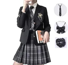 新品 [Mrinoyume] ブレザー jk制服 ジャケット コート セーラー服 コスチューム 女子制服 通勤 バッジ付き 煙灰 8点セット チェック柄 ブラック 未来ノ夢 (XXL 8点セット)のサムネイル