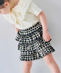 先染めチェックのフリフリフリルパンツ リンク セットアップ可　ブラック　p.premier P223036