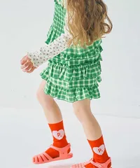 先染めチェックのフリフリフリルパンツ リンク セットアップ可　グリーン　p.premier P223036