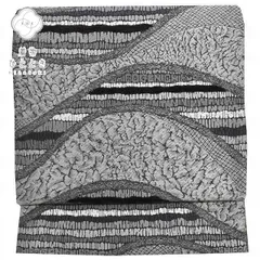  【中古】 袋帯 リサイクル 正絹 未使用品 フォーマル 礼装用 黒 仕立て上がり 美品 かぐや姫 グレー系 よろけ縞文様 rr1562b 【 送料無料 リユース 和服 結婚式 お祝い お茶会 パーティー 入学式 卒業式 お茶会 お茶席 茶道 着物 帯 kim