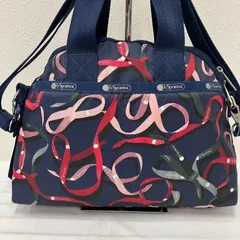 342　LeSportsac　レスポートサック　 ハンドバッグ　2way　ショルダーバッグ　 YORK SATCHEL　リボンズ　ネイビー系　 紺　ナイロン　軽量　レディース
