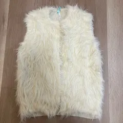 【229897】Dignite collier ディニテコリエ  ファー付きニットベスト　フェイクファー　ナイロン100％　ストレッチ　クリーニング済　F  ・ ベージュ