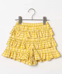先染めチェックのフリフリフリルパンツ リンク セットアップ可　イエロー　p.premier P223036