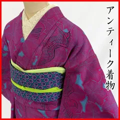 603aa5◇アンティーク着物 人気の鳥柄 レトロモダン 大正ロマン 昭和レトロ 和洋MIX◇状態良好