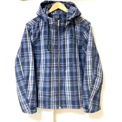 (^w^)b UNIQLO ユニクロ チェック柄 ジップアップ マウンテンパーカー ジャケット 羽織り アウトドア ジャンパー カジュアル キャンプ 登山 BBQ アクティブ ブルー系 メンズ サイズ L