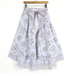 【美品】アクシーズファム★薔薇プリントとレースが美しい♪ アシンメトリー風重ねスカート サイズM 紫系 z18264