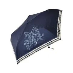 三国 MKN 50cm軽量コンパクトミニ傘 チェック切継ぎと猫(トートバッグ) ネイビー A3112304