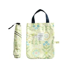 三国 MKN 遮光＆遮熱 黒PU傘 50cm軽量コンパクトミニ 花文様・文鳥(トートバッグ) イエロー S3518611