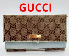 Z06-32 グッチ　GGキャンバス　3つ折り　長財布　Wホック　ライトブルー