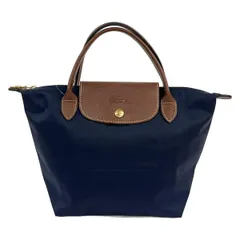 LONGCHAMP(ロンシャン) ハンドバッグ ル・プリアージュオリジナル ネイビー×ダークブラウン 折りたたみ レザー