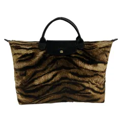 LONGCHAMP(ロンシャン) ハンドバッグ - 黒×ベージュ×ダークブラウン レザー