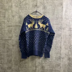 【T-204】Polo Ralph Lauren ハンドニット 鹿柄 ノルディック セーター ネイビー ウール ポロ ラルフローレン ヴィンテージ