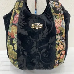 317　Think Bee!　シンクビー！　ハンドバッグ　 花柄　刺繍　ゴブラン織り　ブラック系　 黒　レザー　レディース