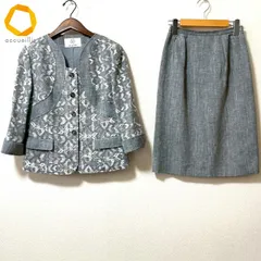 #snc ジュンアシダ junashida スカートスーツ 9 白 黒 セットアップ 麻混 ノーカラー 刺繍 50周年記念 レディース [994722]