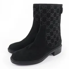 極美品☆GUCCI グッチ 323550 GG柄 バックZIP スウェードレザー ショートブーツ アンクルブーツ ブラック 36 イタリア製 レディース