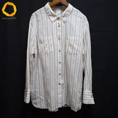 #a レリアン Leilian シャツ・ブラウス 13+ オフホワイト 茶系 ストライプ 綿 コットン 100% 大きいサイズ 日本製 レディース [937477] k01