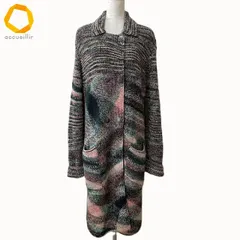 #wnc ミッソーニ MISSONI コート 48 ピンク系 紺系 ニット カーディガン コーディガン ロング 柄 イタリア製 レディース [989736]のサムネイル