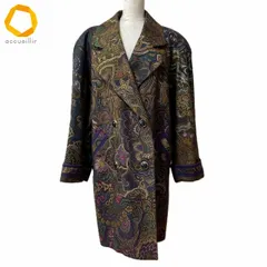 #wnc レオナール LEONARD コート 9 カーキ系 茶系 マルチ カシミヤ混 ペイズリー柄 美品 レディース [993088]のサムネイル