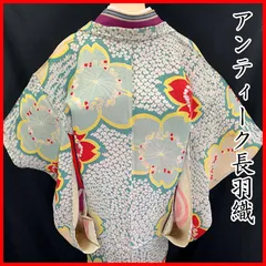 603aa22◇アンティーク長羽織  桜 松 レトロモダン 大正ロマン 昭和レトロ 和洋MIX◇状態良好