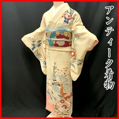 603aa13◇アンティーク着物 孔雀 花 レトロモダン 大正ロマン 昭和レトロ 和洋MIX◇状態良好