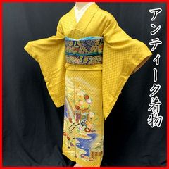 603aa17◇アンティーク着物 風景に御所車 レトロモダン 大正ロマン