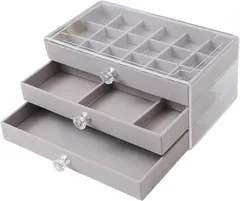 lulubelle アクセサリーケース 引き出し ジュエリーボックス 大容量 3段 イヤリング ピアス 仕切りボックス ディスプレイ収納 (タイプA　グレー)